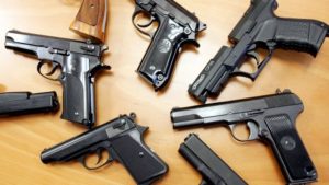 LONDON ? JUNE 22:  A haul of firearms recovered in recent police operations sits on a table during a press conference on June 22, 2005 in London, England. Urban Concepts along with the British police force announced their 'Don't Trigger Campaign' which aims to unite the nation against gun crime.  (Photo by Scott Barbour/Getty Images)